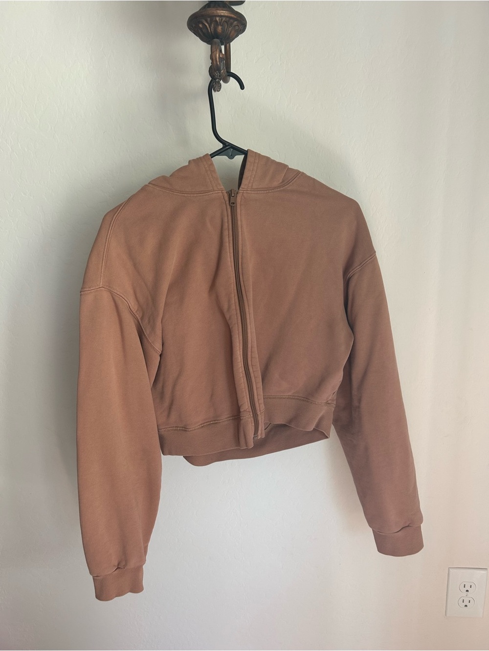 SKIMS Cropped Zip-Up Bomber Jacket in Brick Brown